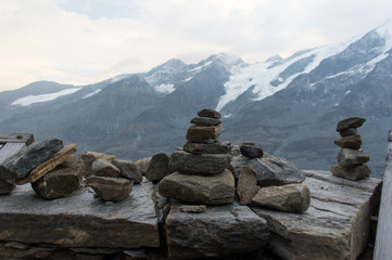 The scenery view in the Austrian Alps and the famous glacier Pasterze in the evening, august