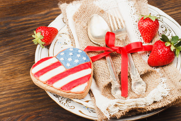 Tableware and silverware with strawberry