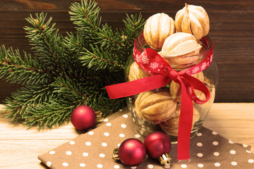 Christmas cookies. Christmas and New Year background. Image in retro style.