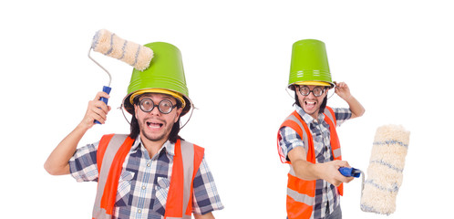 Funny painter isolated on white