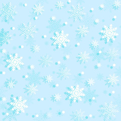 Winter seamless background with flat white snowflakes with shado