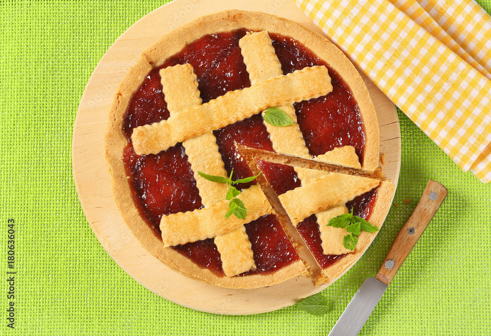 Poster strawberry jam tart with lattice