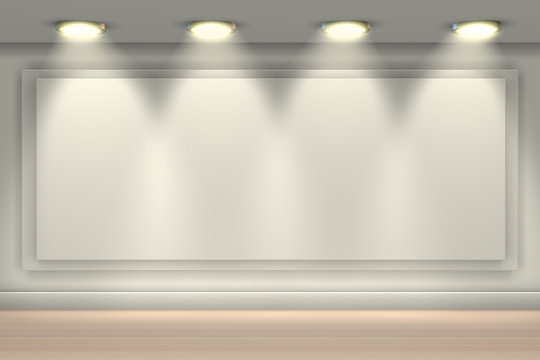 Wall brightly lit with spotlights and blank copy space -3d rendering