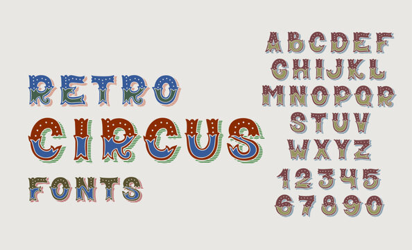 doodle retro circus fonts and numbers alphabet design set