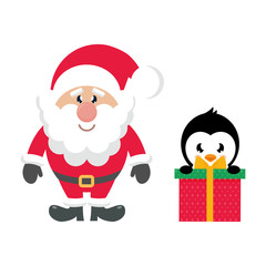 cartoon cute santa claus and christmas penguin gift
