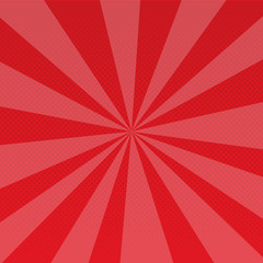 Pop art retro rays comic gradient halftone dotted background. Red. Vector illustration