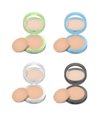Realistic Detailed Cosmetic Product Face Powder Set. Vector