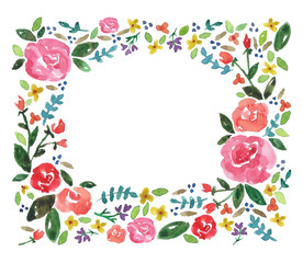 Colorful watercolor flower frame.