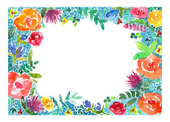 Fototapeta premium Floral Greeting Card frame watercolor.