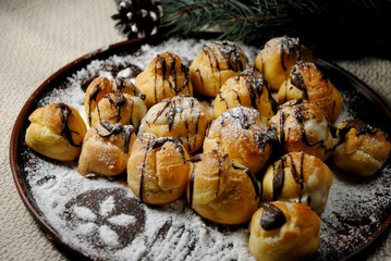 New Year's profiteroles with custard. French crockemboush at home