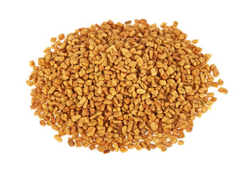 Pile of fenugreek seeds isolated on white background