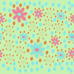 Stylized flowers seamless pattern,ellipses. Hand drawn.