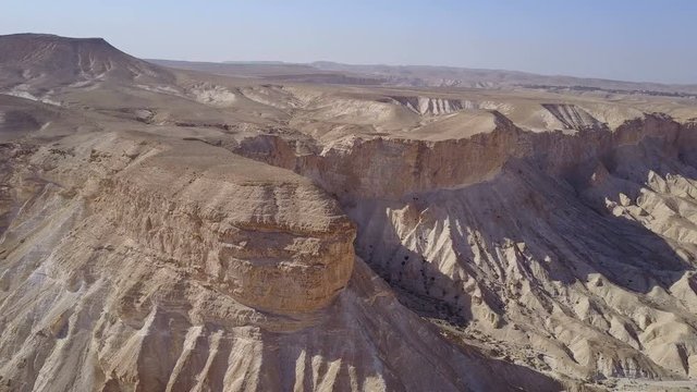 Drone flying over mountains in Negev desert Israel