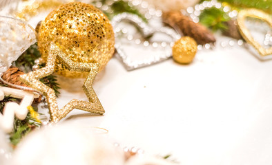 Christmas decorations on the white background.