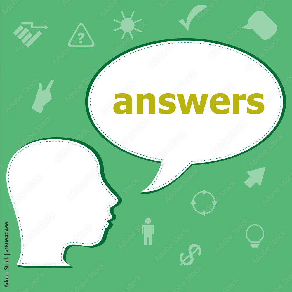 Poster text answers on digital background. education concept . head with speech bubble