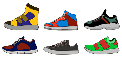 Sneaker Shoe Color Flat Icon Pictogram Symbol Illustration Set Collection. Vector eps