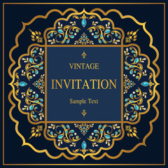 Indian wedding Invitation card templates with patterned and crystals on paper color.