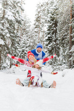 Happy family outdoor in winter