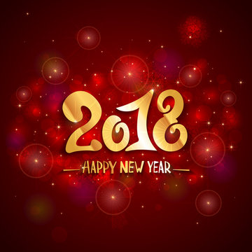Golden lettering Happy New Year on red background