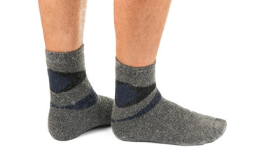 socks on the legs of a man isolated