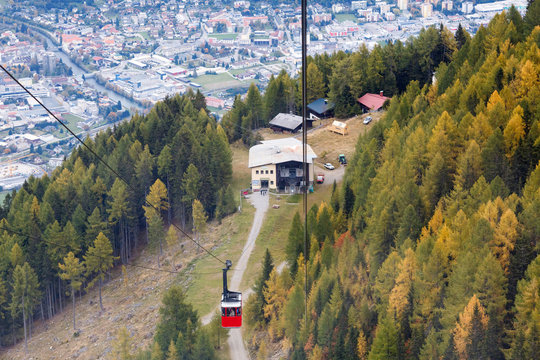 Middle station of the Goldeck cable car at the altitude of 1650 m. Town of Spittal an der Drau, Alps mountains, Carinthia, Austria
