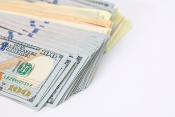 big pile of dollars isolated on white background.