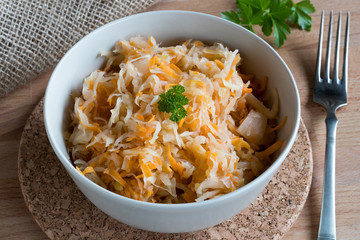 Fermented cabbage and carrots in a bowl