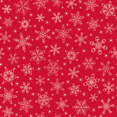 Snowflake seamless pattern. Red christmas vector background