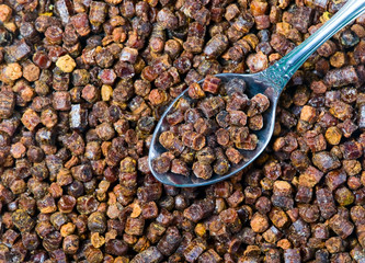 Propolis granules with spoon, bee product