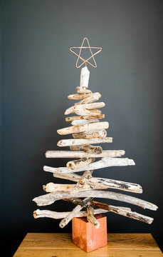 Driftwood Christmas Tree Portrait With Star 