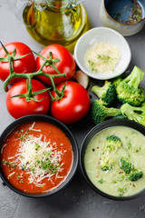 Assortment of vegetable cream soup