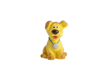 toy children's rubber dog on the white background