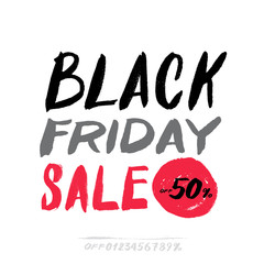 Black friday sale banner. Sale off 50%. For your design. With a set of digits for your discount. Freehand drawing. Vector illustration. Isolated on white background