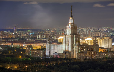 Lomonosov Moscow State University at night