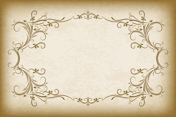 Old frame with the blacked out edges and a blank space for text. Retro vintage greeting card, invitation or template for notes.