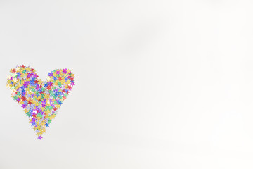 Colorful Star Confetti Heart Shape Copy Space Flat Lay Top View