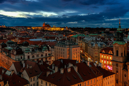 Prague skyline at evening.