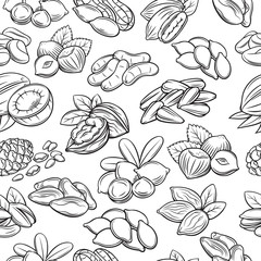 Vector seamless pattern with nuts and seeds.