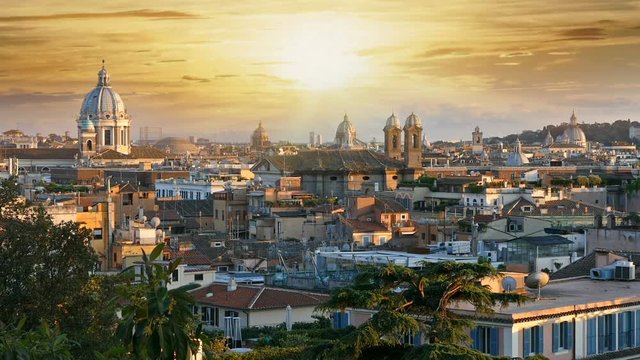 Panoramic view of the sunset in the city of Rome, Italy