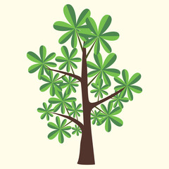 Vector Illustration of chestnut tree with two color leaves on light yellow background. 