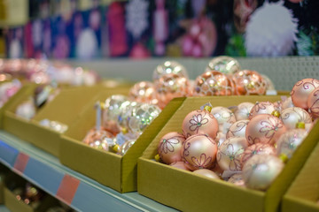 Christmas holidays wallpaper variety of decoration on sale. Balls decoration