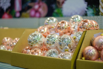 Christmas holidays wallpaper variety of decoration on sale. Balls decoration