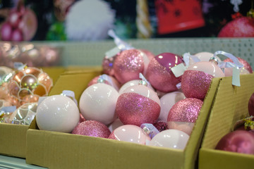 Christmas holidays wallpaper variety of decoration on sale. Balls decoration