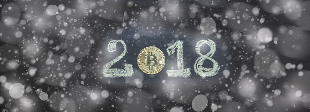 Happy New Year 2018 Cryptocurrency Bitcoin Trend Richness Concept