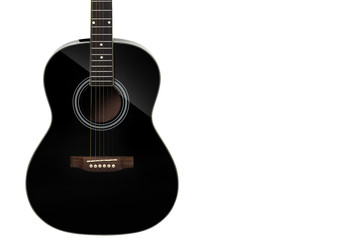 Black acoustic guitar on white background.