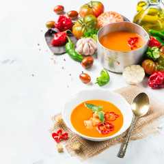 Tomato pepper soup gazpacho with garlic