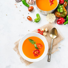 Tomato pepper soup gazpacho with garlic