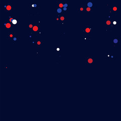 American national colors square vector background, festive pattern with flying, falling red, blue, white stars in colors of the United States' flag. Independence Day banner, bright star dust confetti