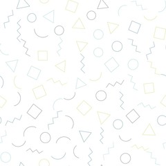 Seamless memphis geometric pattern with white background. Trendy memphis style. Vector repeating texture.