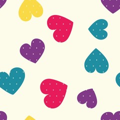 Seamless hearts pattern with beige background. Vector repeating texture. Perfect for printing on fabric or paper.